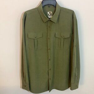 ** Mens Olive Green Voyager Dress Shirt Long Sleeve Large Roll Up Tab